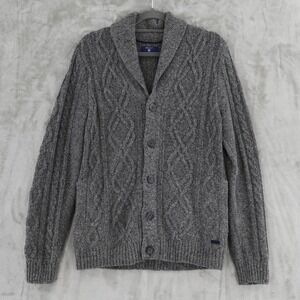 Gant Cable Knit Lambswool Shawl Collar Cardigan Mens Med Gray‎ Eclectic Grandpa